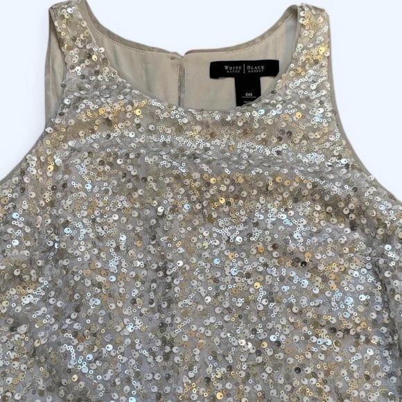 White House Black Market Silver Sequin Sparkle Mini Dress - size 00 - Picture 7 of 8